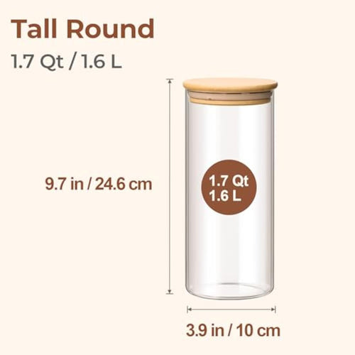 Jolof Store 1.6L Glass Storage Jars with Airtight Bamboo Lids - Set of 3
