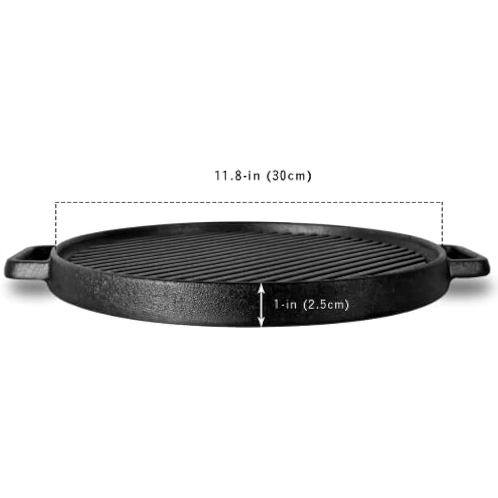 Jolof Store Cast Iron Griddle Pan – 30cm Reversible BBQ Grill Plate