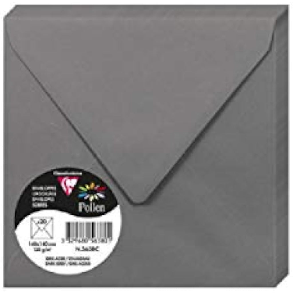 Clairefontaine Pollen Dark Grey Square Envelopes – 140mm, 20 Pack