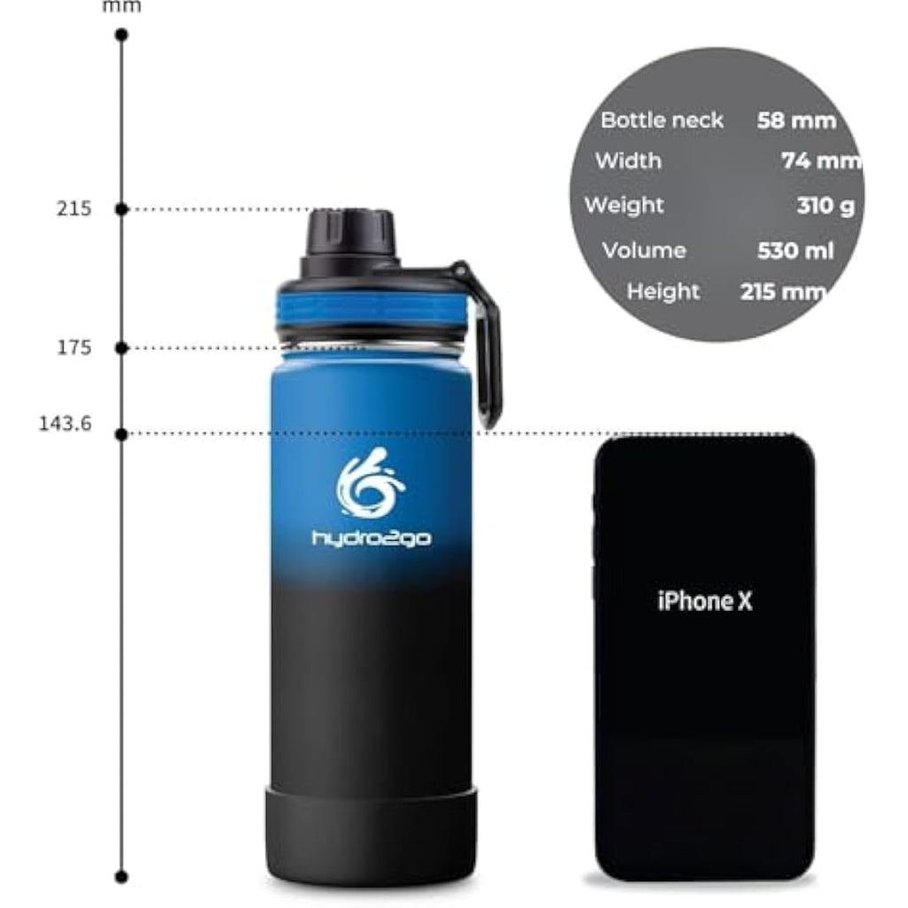 hydro2go Stainless Steel Water Bottle – 530ml Insulated Thermal Mug