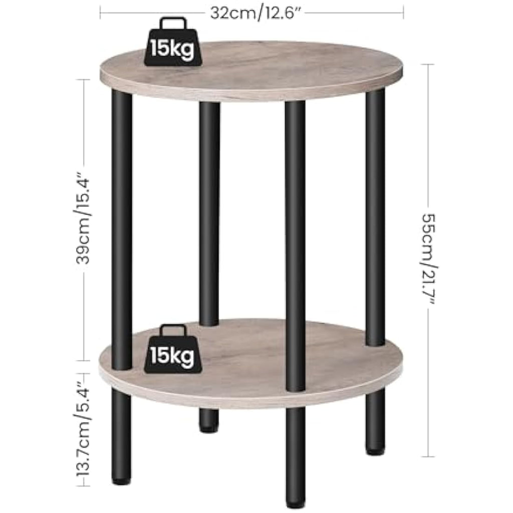 CHOEZON 2-Tier Round Side Table | Industrial Greige End Table Nightstand