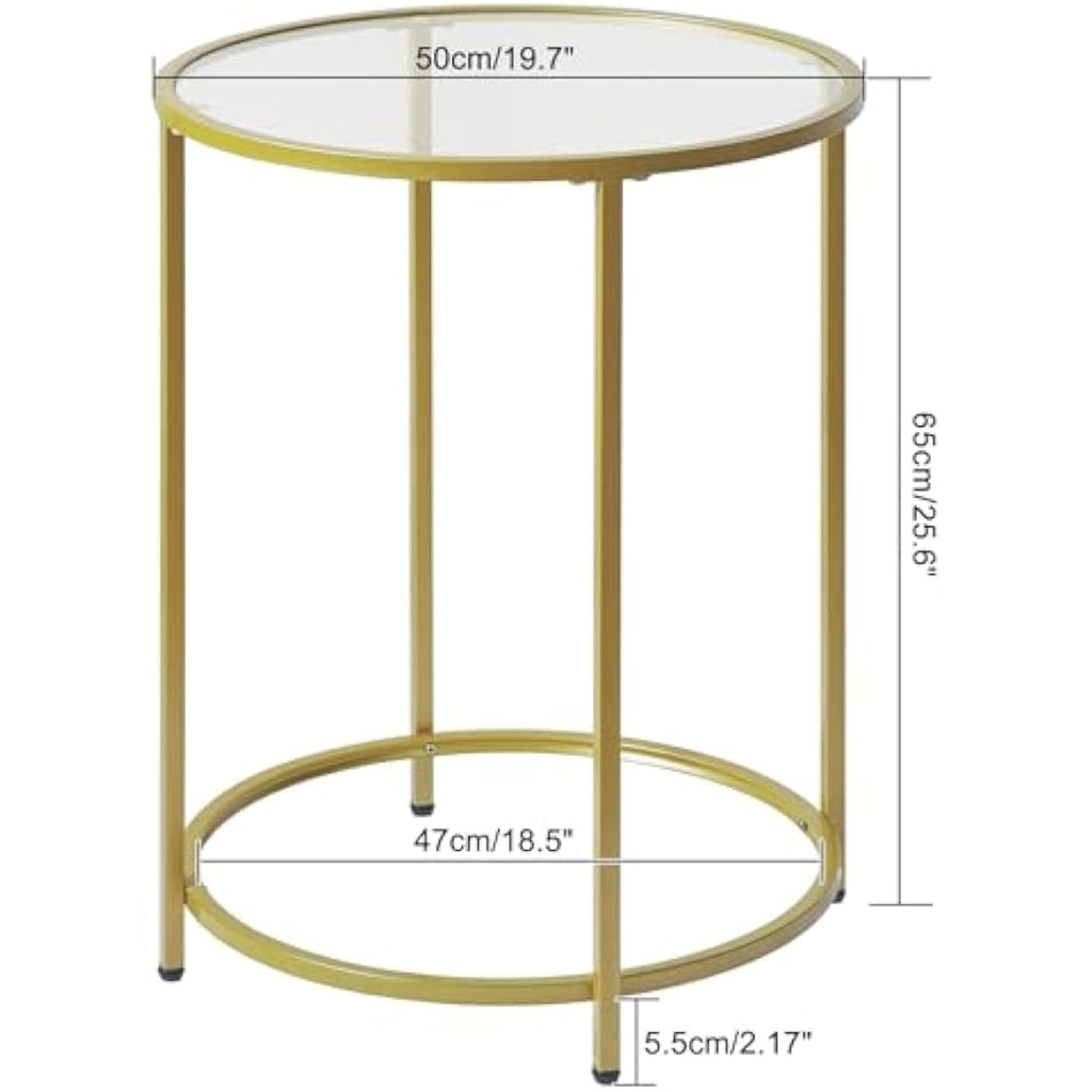 YMYNY Round Side Table | 2-Tier Gold Metal & Tempered Glass End Table
