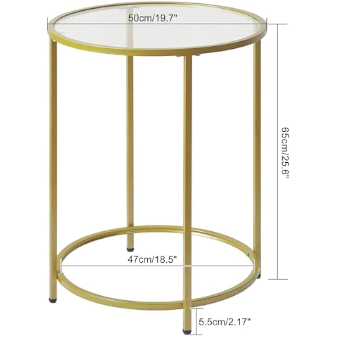 YMYNY Round Side Table | 2-Tier Gold Metal & Tempered Glass End Table