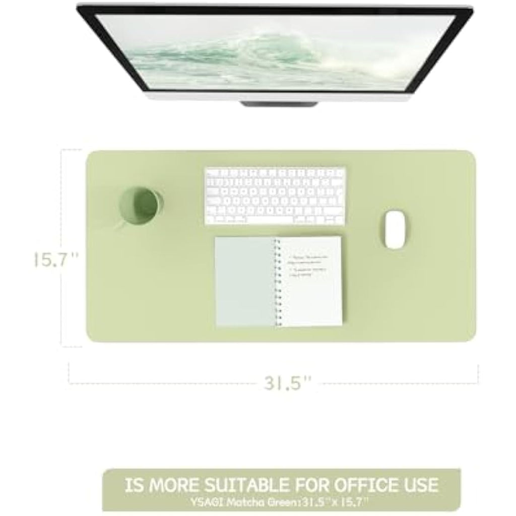 YSAGi Non-Slip PVC Leather Desk Pad | Waterproof Writing Mat, Matcha Green