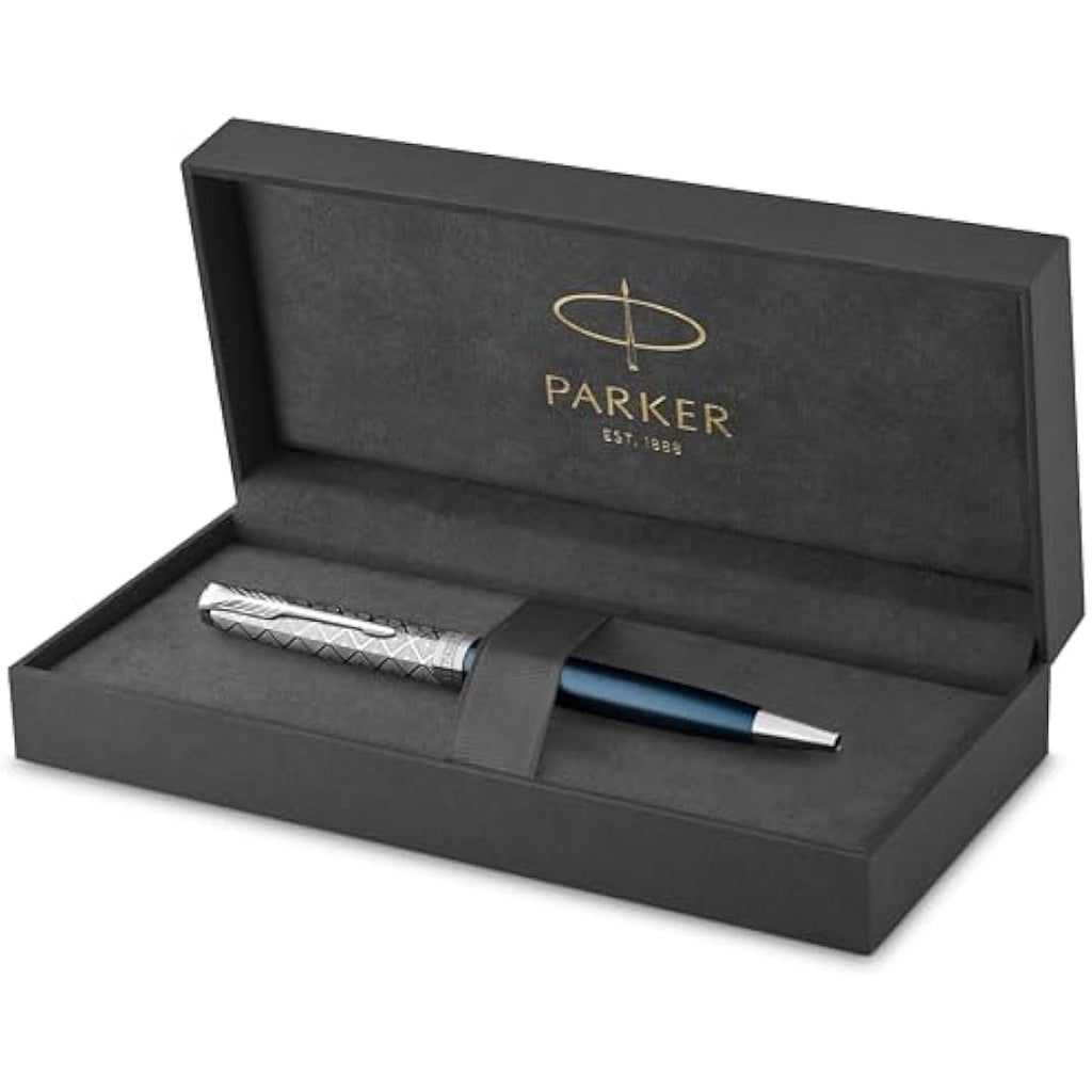 Parker Sonnet Ballpoint Pen – Blue Satin Finish with Chrome Trim