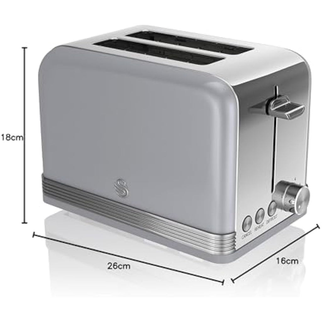 Swan Retro 2-Slice Toaster – 815W Grey Kitchen Toaster with 6 Levels