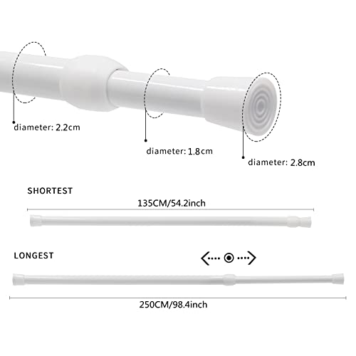 Vista Tension Rods 135-250cm – No-Drill Extendable Curtain Poles, 2 Pack