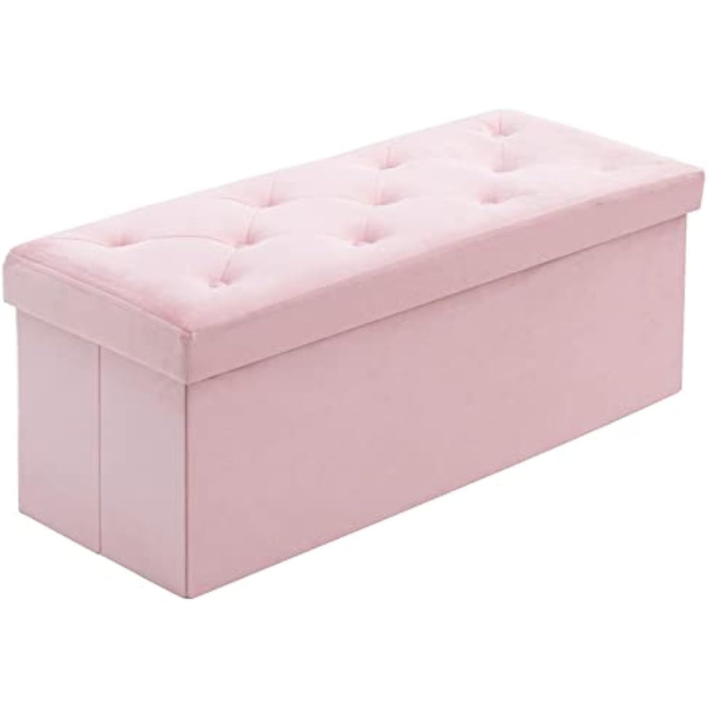 BRIAN & DANY Velvet Storage Ottoman Bench - Foldable Pink Footrest