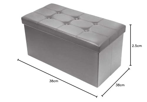 BRIAN & DANY Folding Storage Ottoman Bench | Faux Leather Foot Stool, Gray