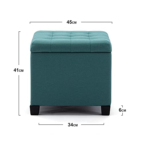 HNNHOME Linen Storage Ottoman Footstool – 45cm Cube Wooden Toy Chest
