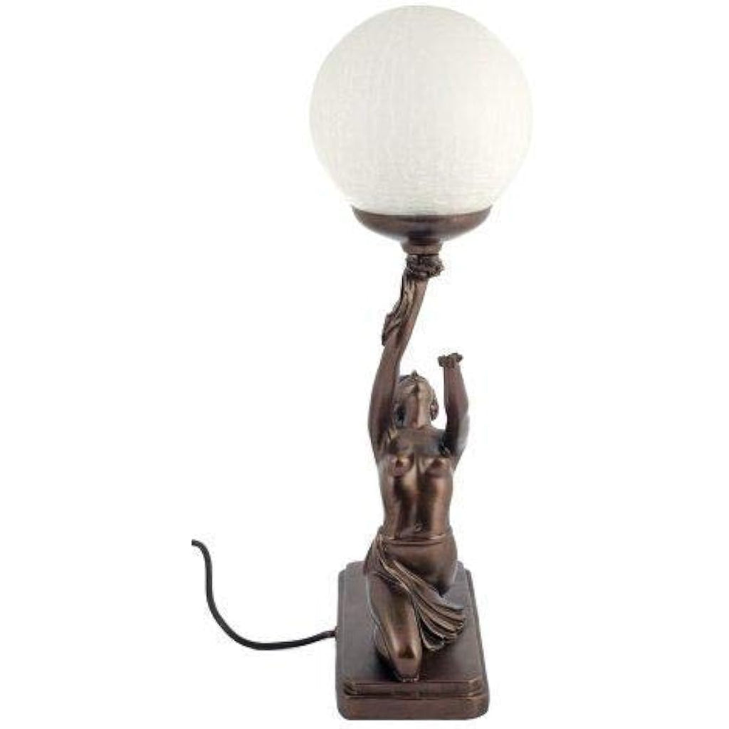 Art Deco Bronze Maiden Table Lamp |  Frosted Globe Figure