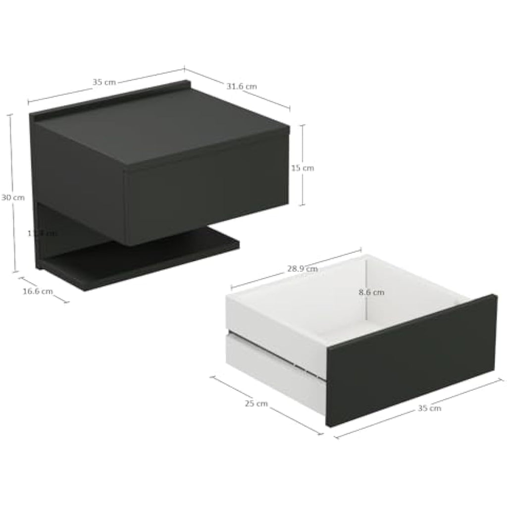 Black Floating Nightstand – Wall Mounted Bedside Table