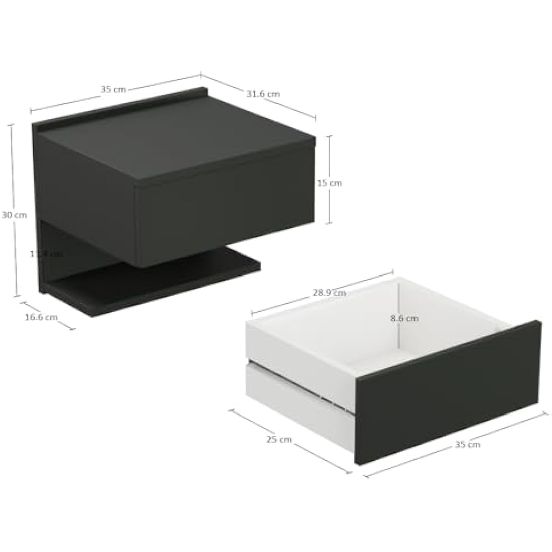 Black Floating Nightstand – Wall Mounted Bedside Table