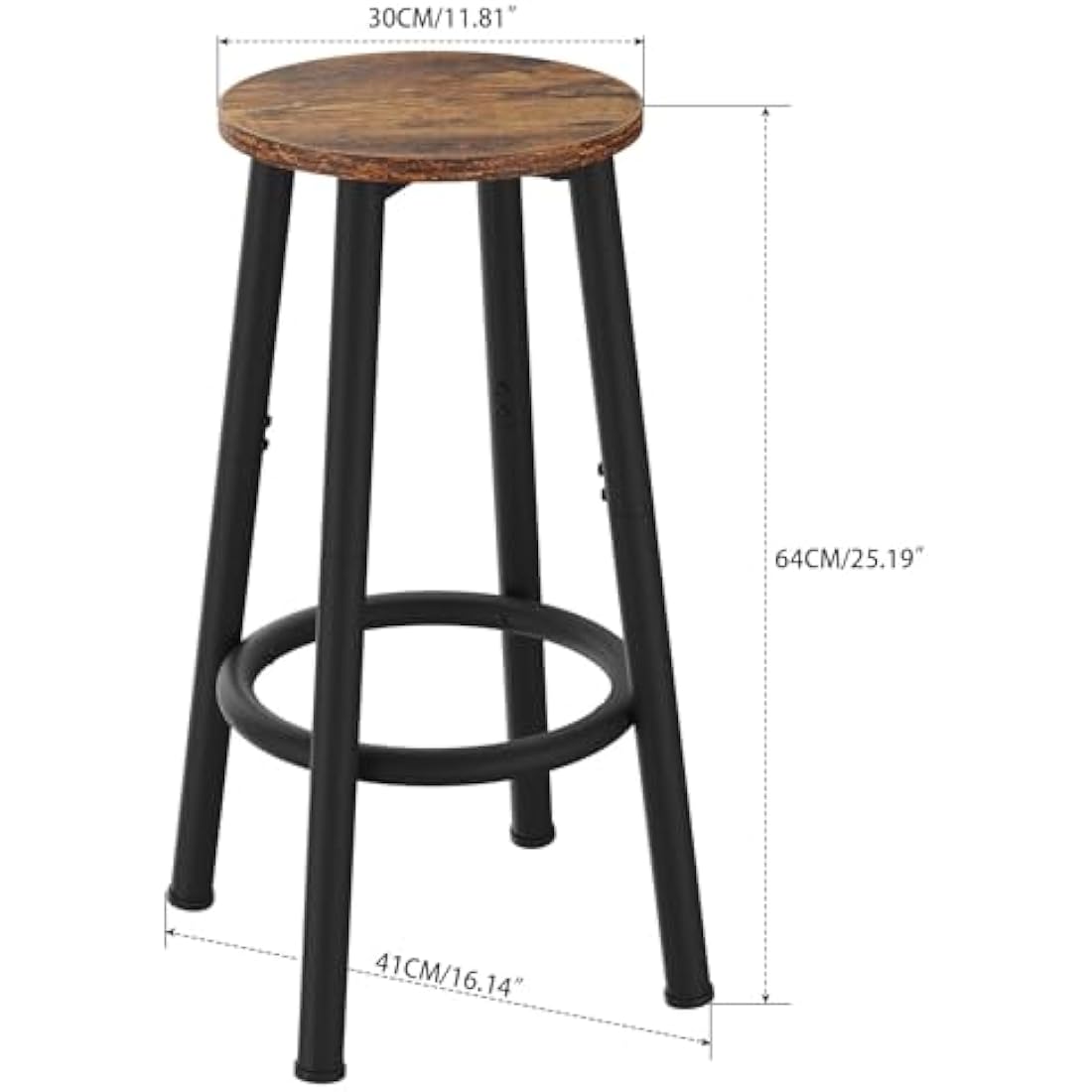 YMYNY Industrial Bar Stools Set of 2 | 64cm Rustic Brown Kitchen Chairs