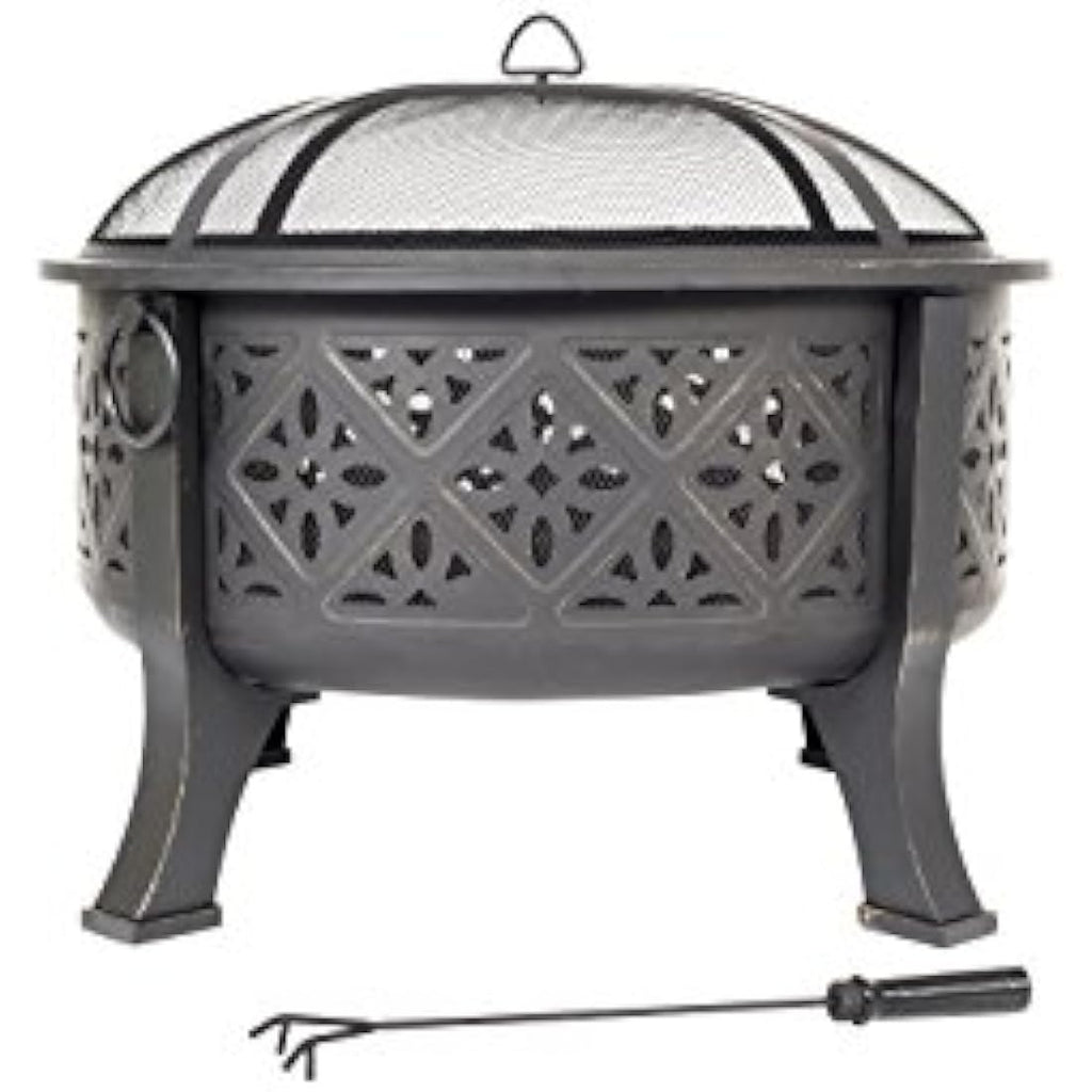 La Hacienda Moresque Deep Steel Firepit with BBQ Grill – Large Bowl