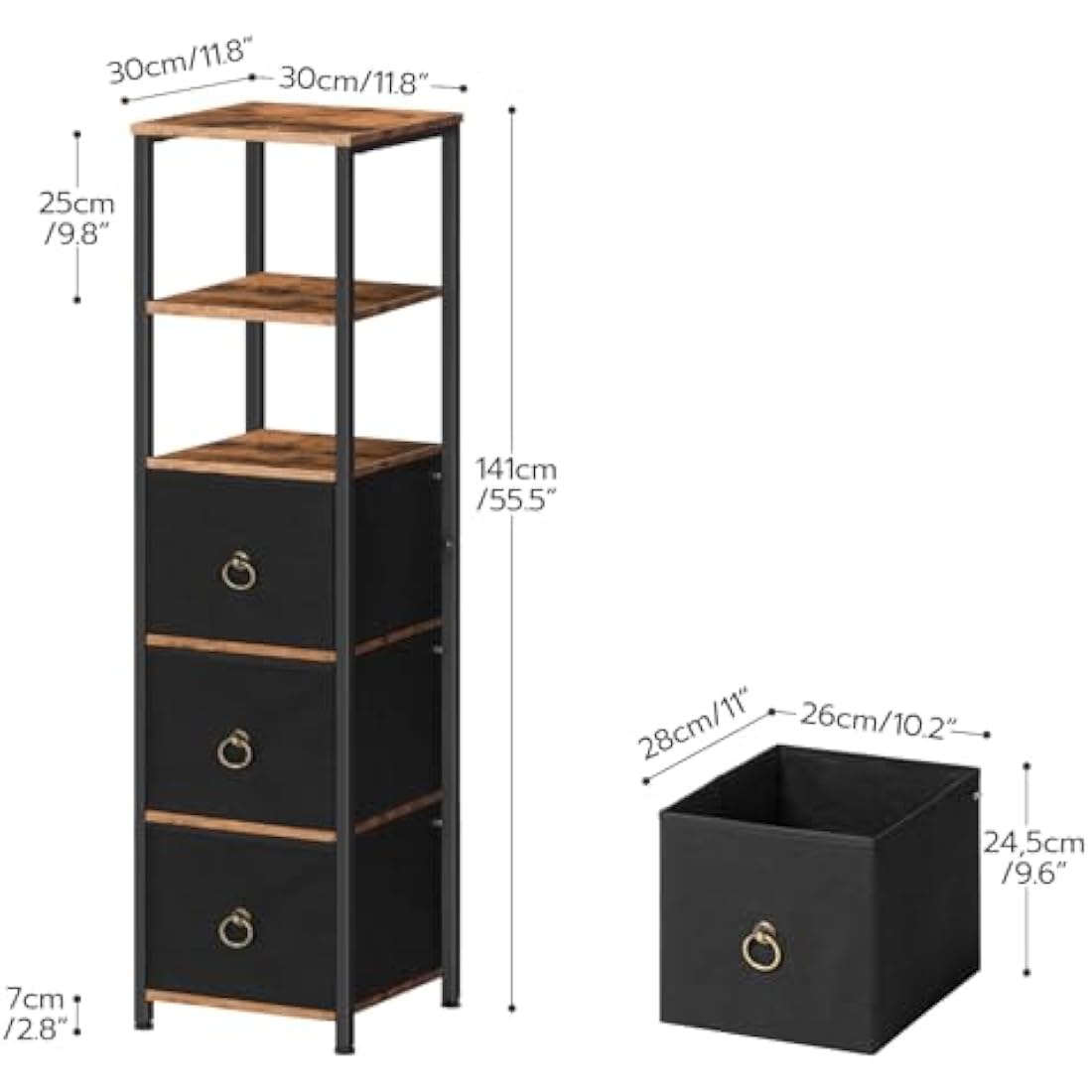 HOOBRO Tall Corner Bathroom Cabinet – Slim Storage Unit with 3 Drawers
