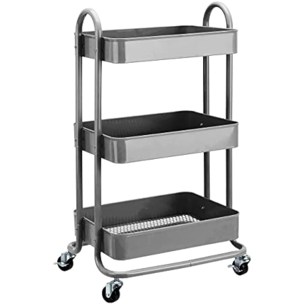 Jolof Store 3-Tier Rolling Metal Utility Cart – Charcoal Kitchen Storage