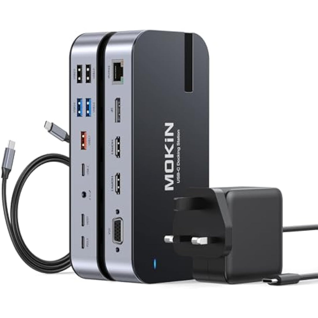 MOKiN 15-in-1 USB C Docking Station | Quad Monitor 4K & 65W Power Adapter