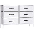 LYNCOHOME 6 Drawer Chest of Drawers | White TV Stand with Metal Frame