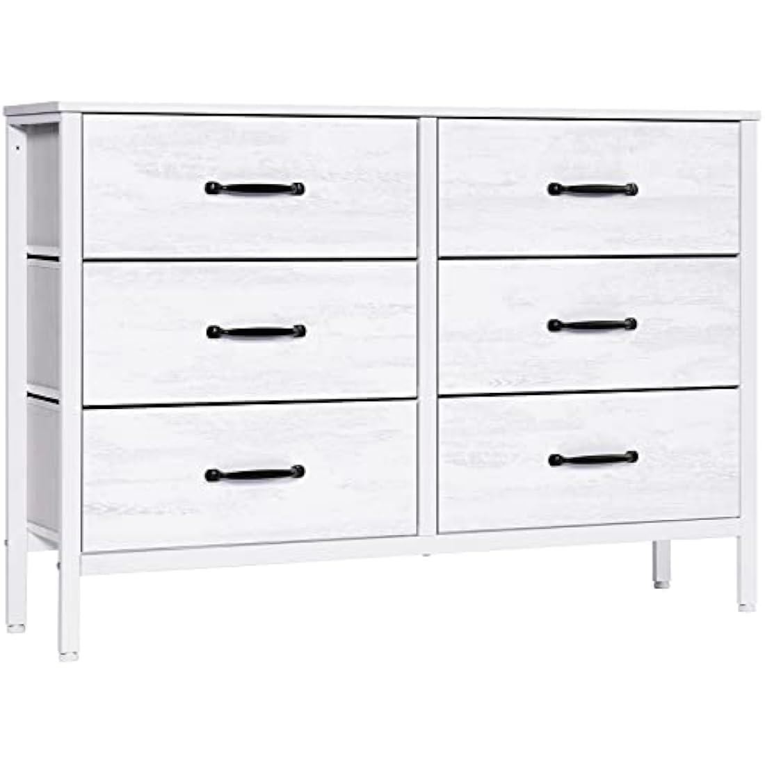 LYNCOHOME 6 Drawer Chest of Drawers | White TV Stand with Metal Frame