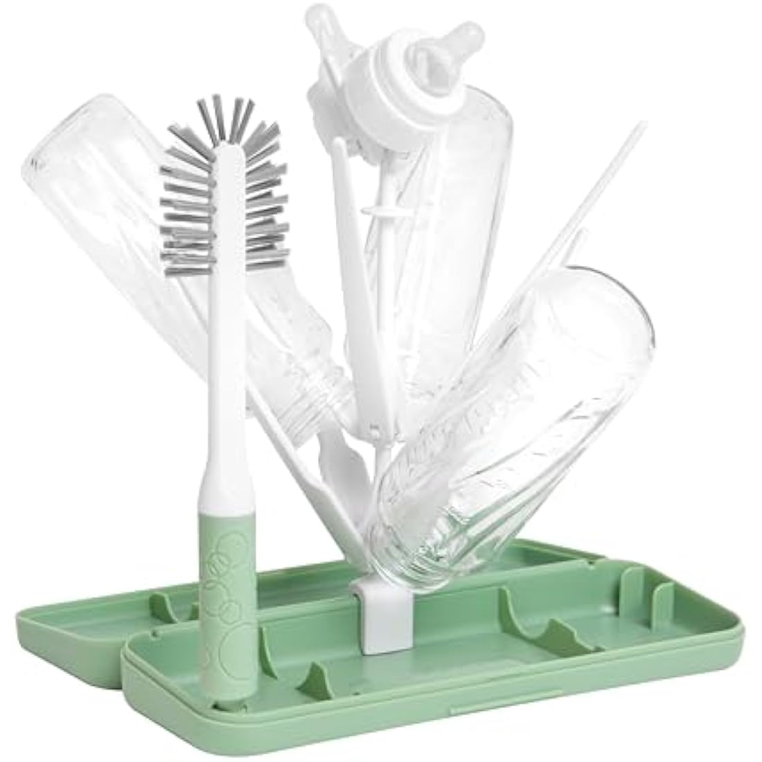 Ubbi Baby Bottle Drying Rack and Cleaning Brush Set, Sage – 4 Pieces