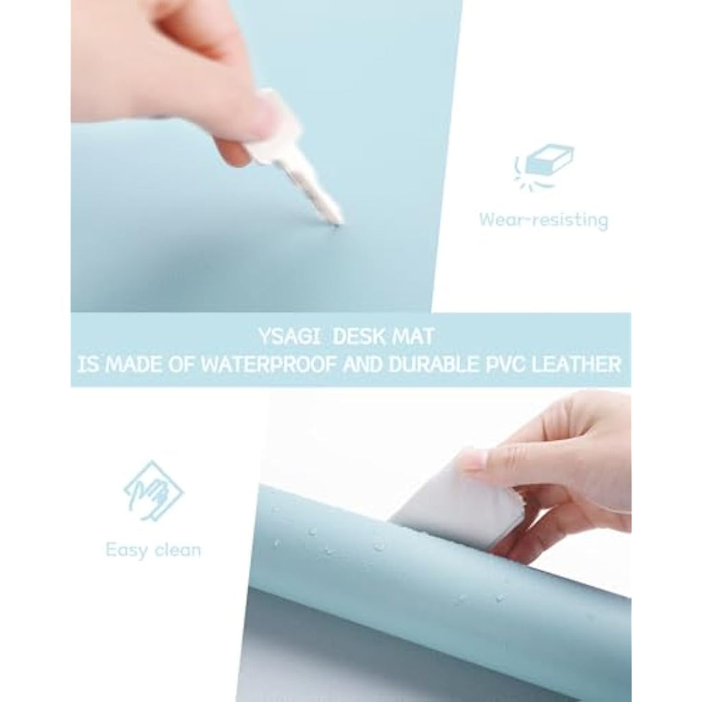 PVC Leather Desk Pad – Waterproof Non-Slip Mat, Light Blue
