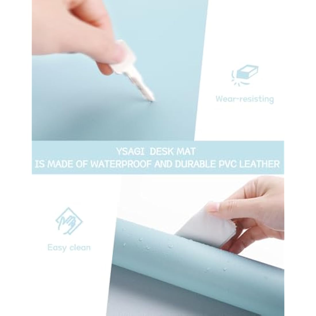 YSAGi Leather Desk Pad – Waterproof Non-Slip Office Writing Mat, Light Blue