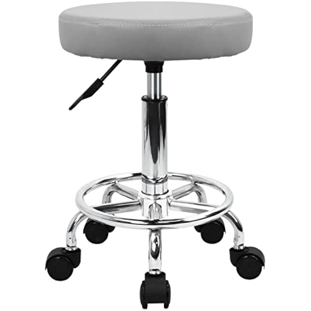 KKTONER Gray PU Leather Rolling Stool – Adjustable Swivel Salon Chair