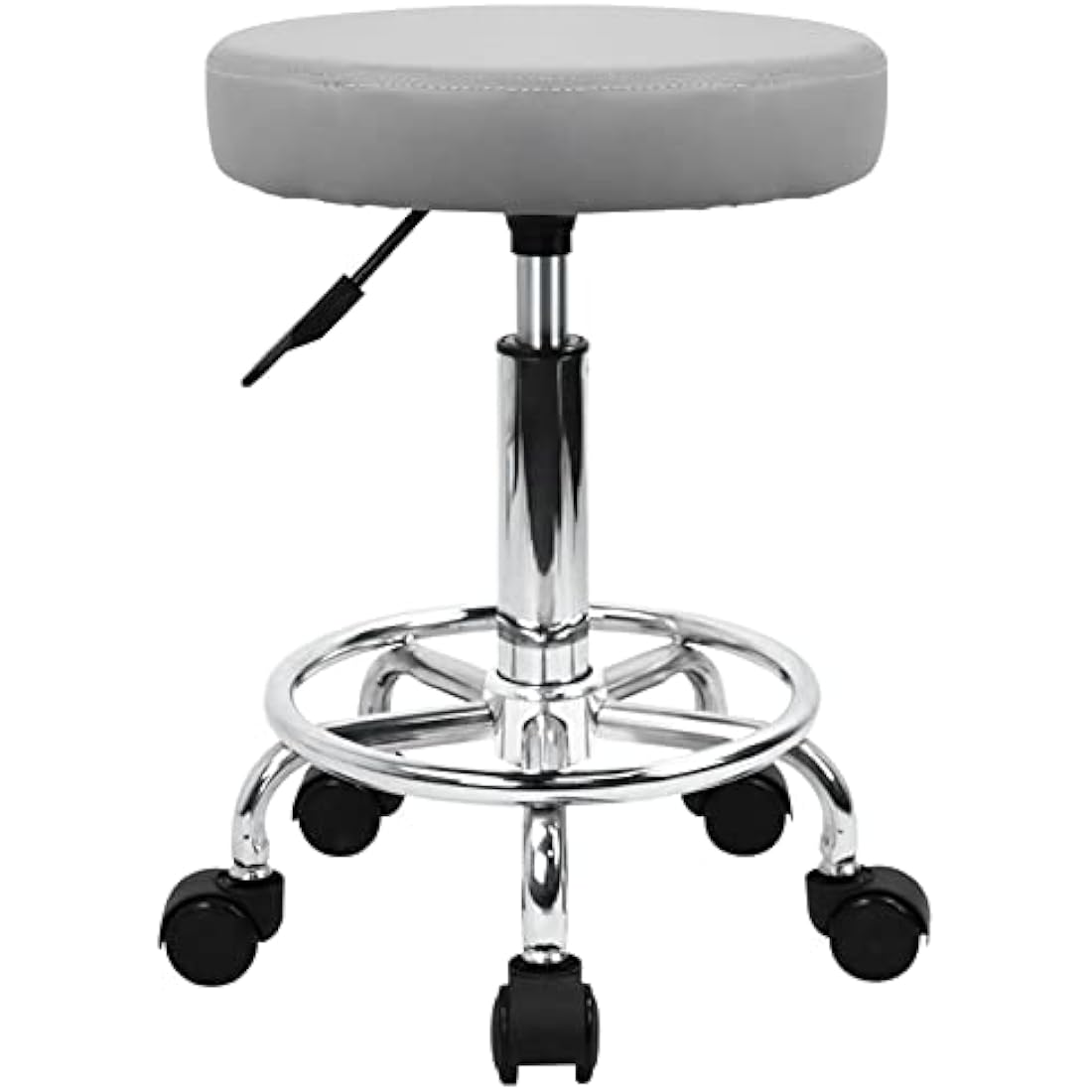 KKTONER Gray PU Leather Rolling Stool – Adjustable Swivel Salon Chair