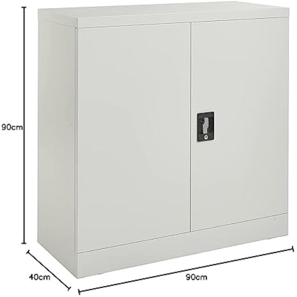 MMT Metal Office Storage Cabinet | Lockable 2 Door Cupboard - 90cm Grey