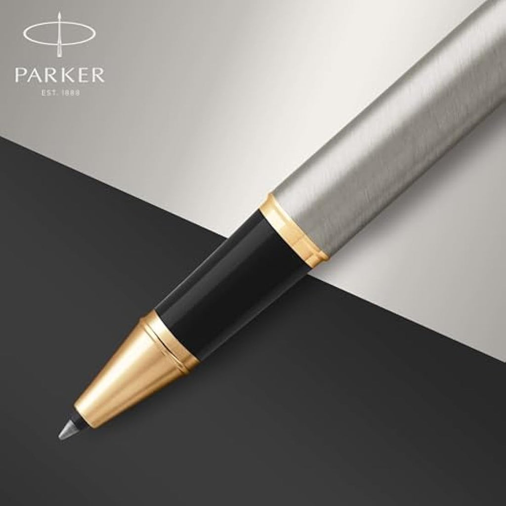 Parker IM Rollerball Pen – Brushed Metal with Gold Trim, Fine Point