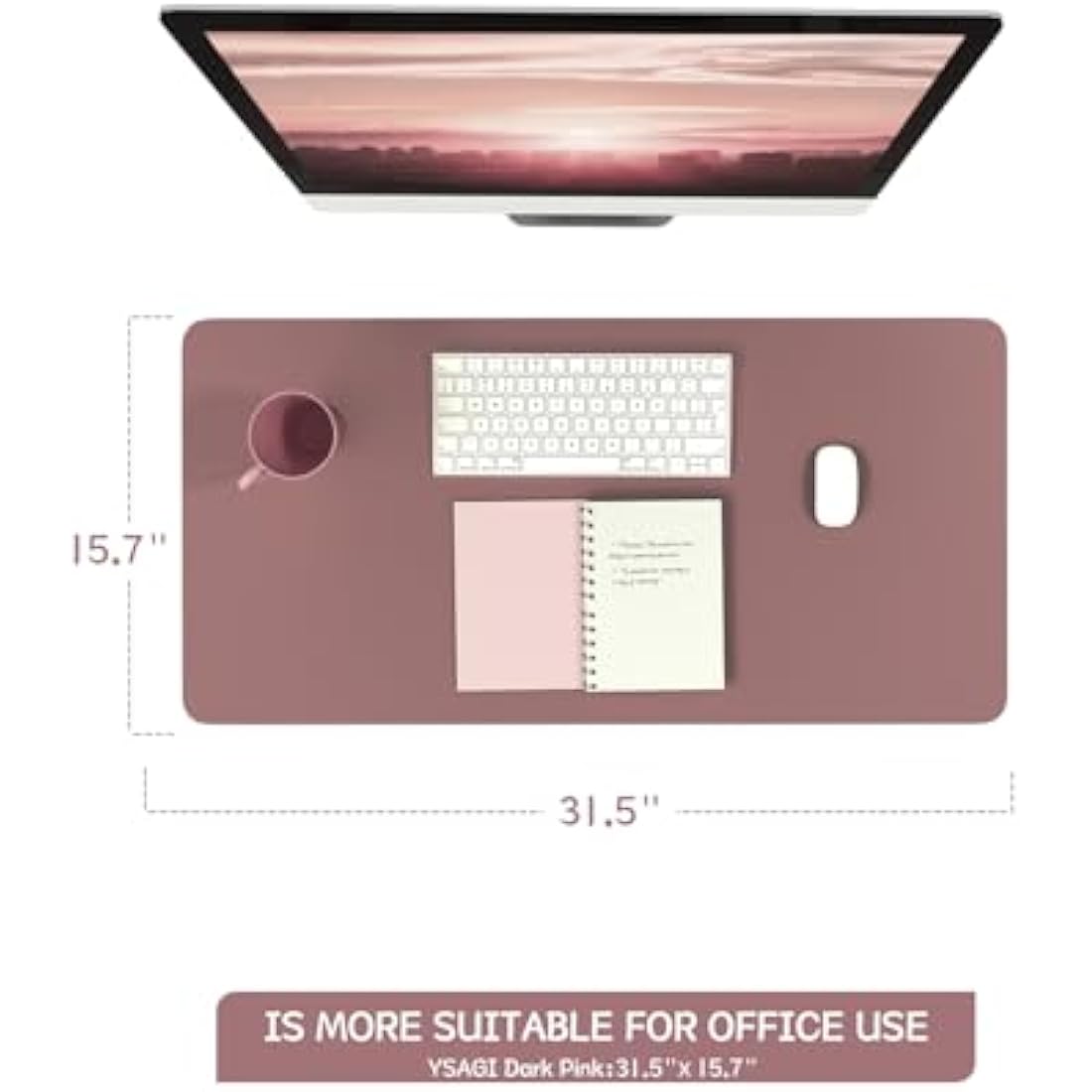 YSAGi Leather Desk Pad – Waterproof Non-Slip Office Writing Mat, Dark Pink