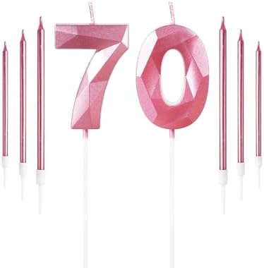 Pink 70th Birthday Candles – Number 70 and Long Stick Set