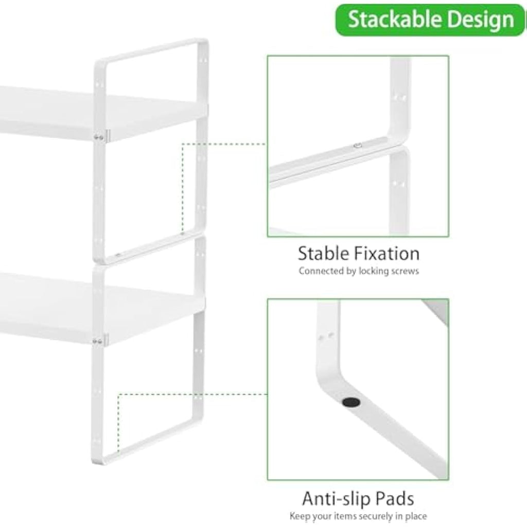 ARCCI Expandable & Stackable Metal Kitchen Cabinet Shelf Organizer – White