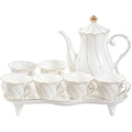 DUJUST 14-Piece Porcelain Tea Set | British Style White & Gold Luxury Set