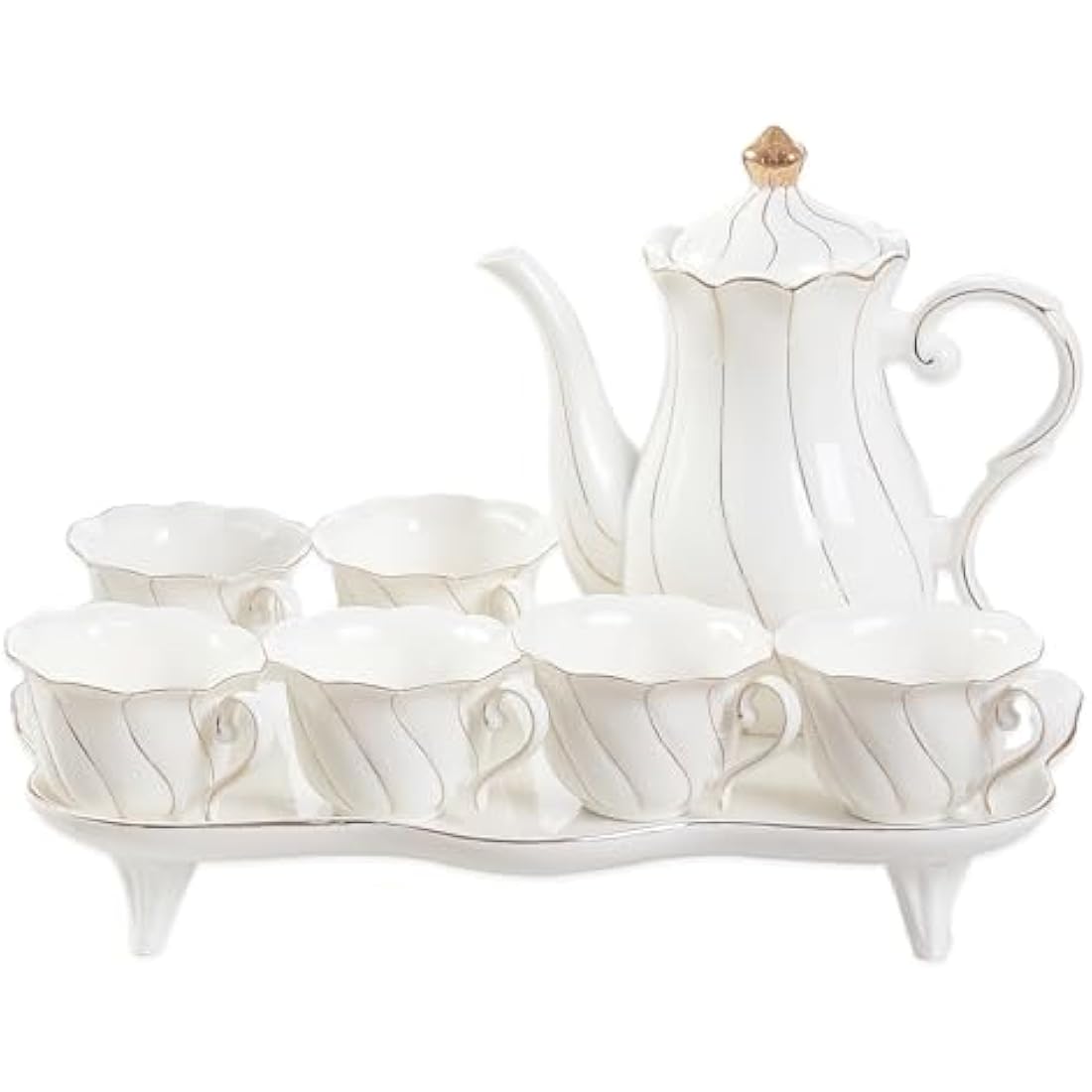 DUJUST 14-Piece Porcelain Tea Set | British Style White & Gold Luxury Set