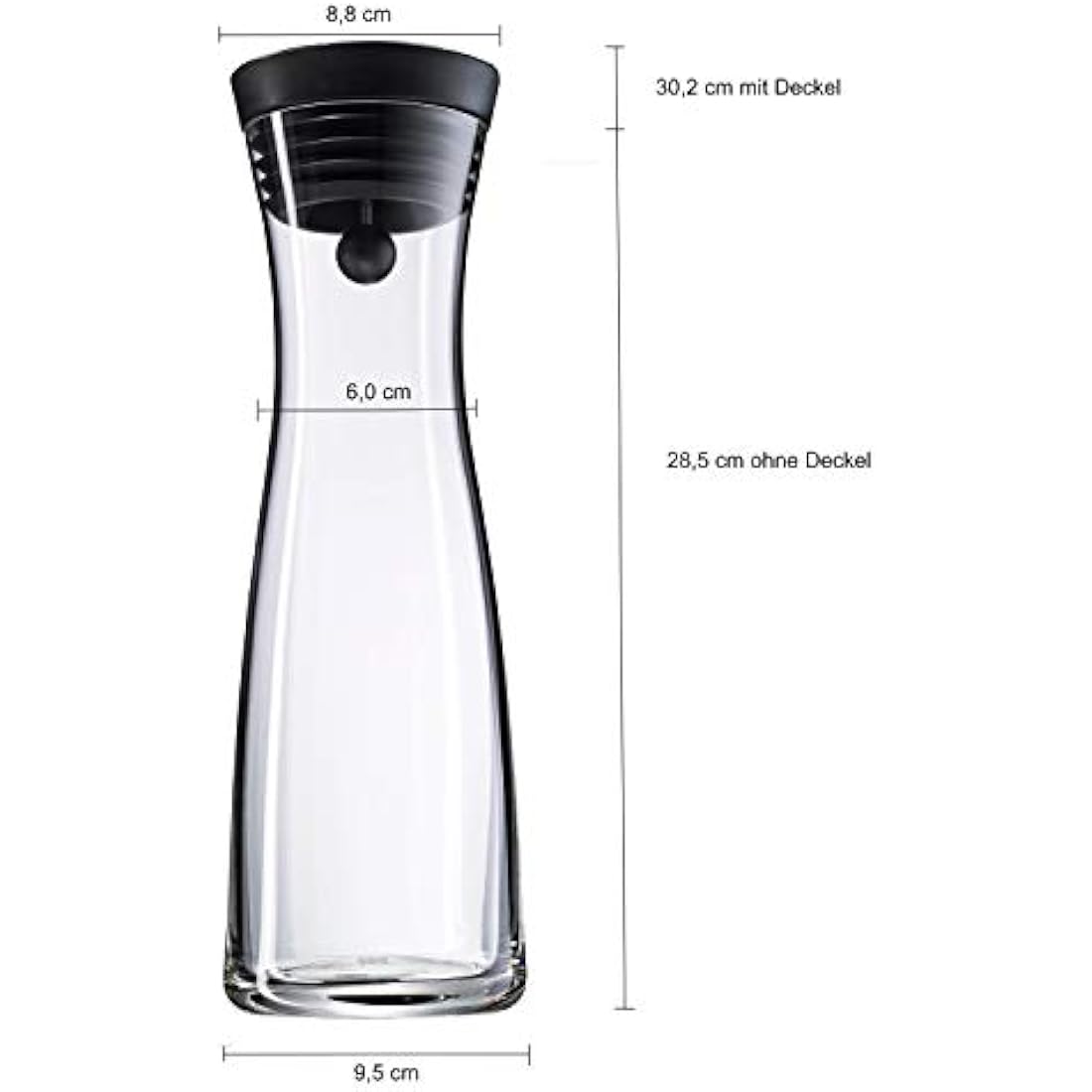 WMF Basic Glass Water Decanter 1L | Stainless Steel Close-Up Stopper