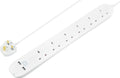 Masterplug 6 Gang Extension Lead with 2 USB Ports, 1m Power Strip – White