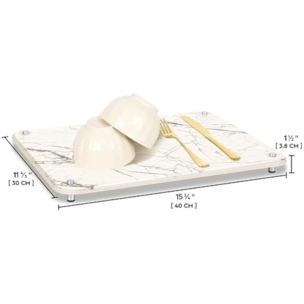 Spaceneat Diatomite Stone Dish Drying Mat – White Marble, 40x30cm