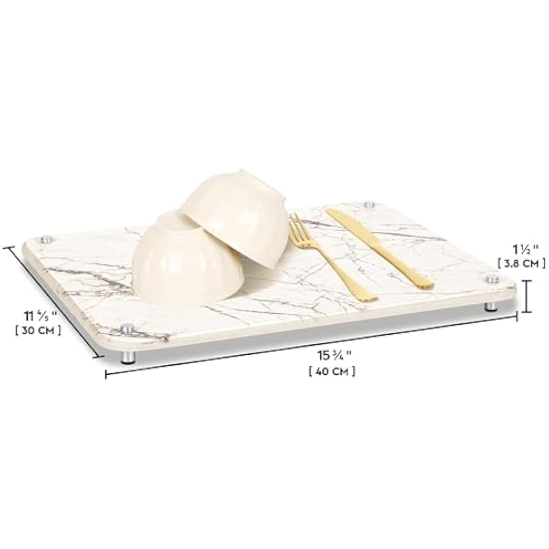 Spaceneat Diatomite Stone Dish Drying Mat – White Marble, 40x30cm