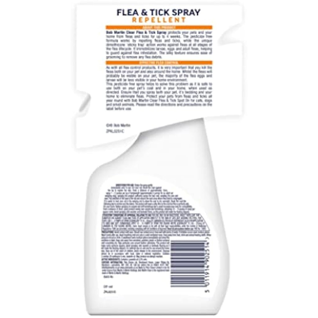 Bob Martin Clear Flea & Tick Repellent Spray for Home and Cats - 300ml