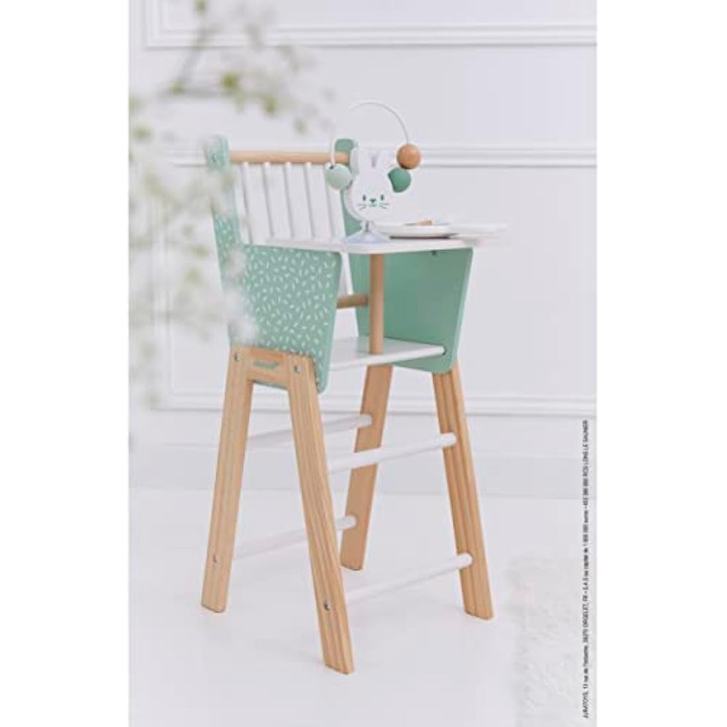 Janod Zen Wooden Doll Highchair – FSC Wood Pretend Play Toy, Green/White