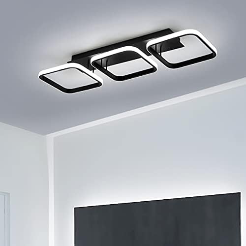 EIDISUNY Modern LED Ceiling Light – 33W Black 3-Rectangle Fixture