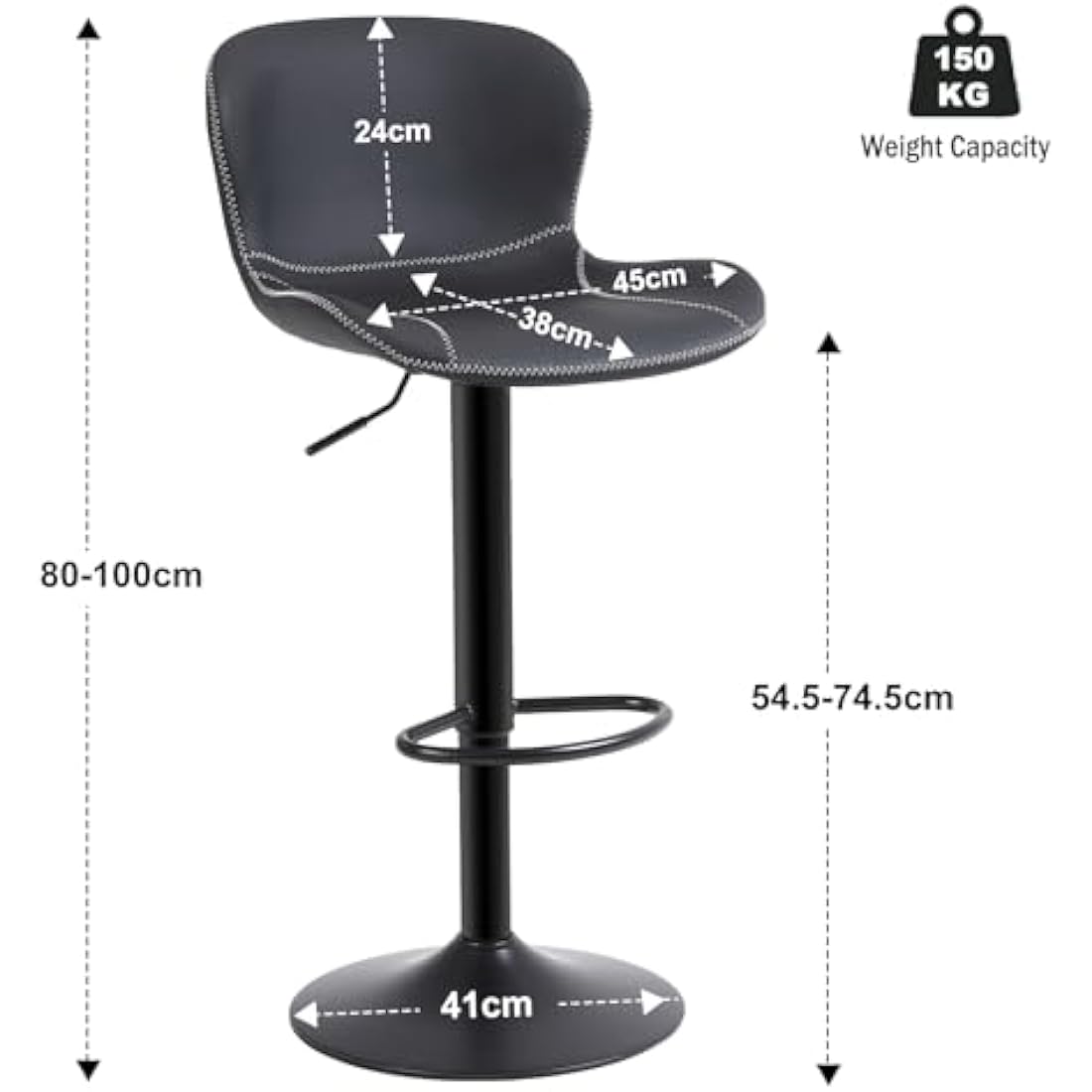 Jolof Store Swivel Bar Stools Set of 2 – Adjustable PU Leather Chairs
