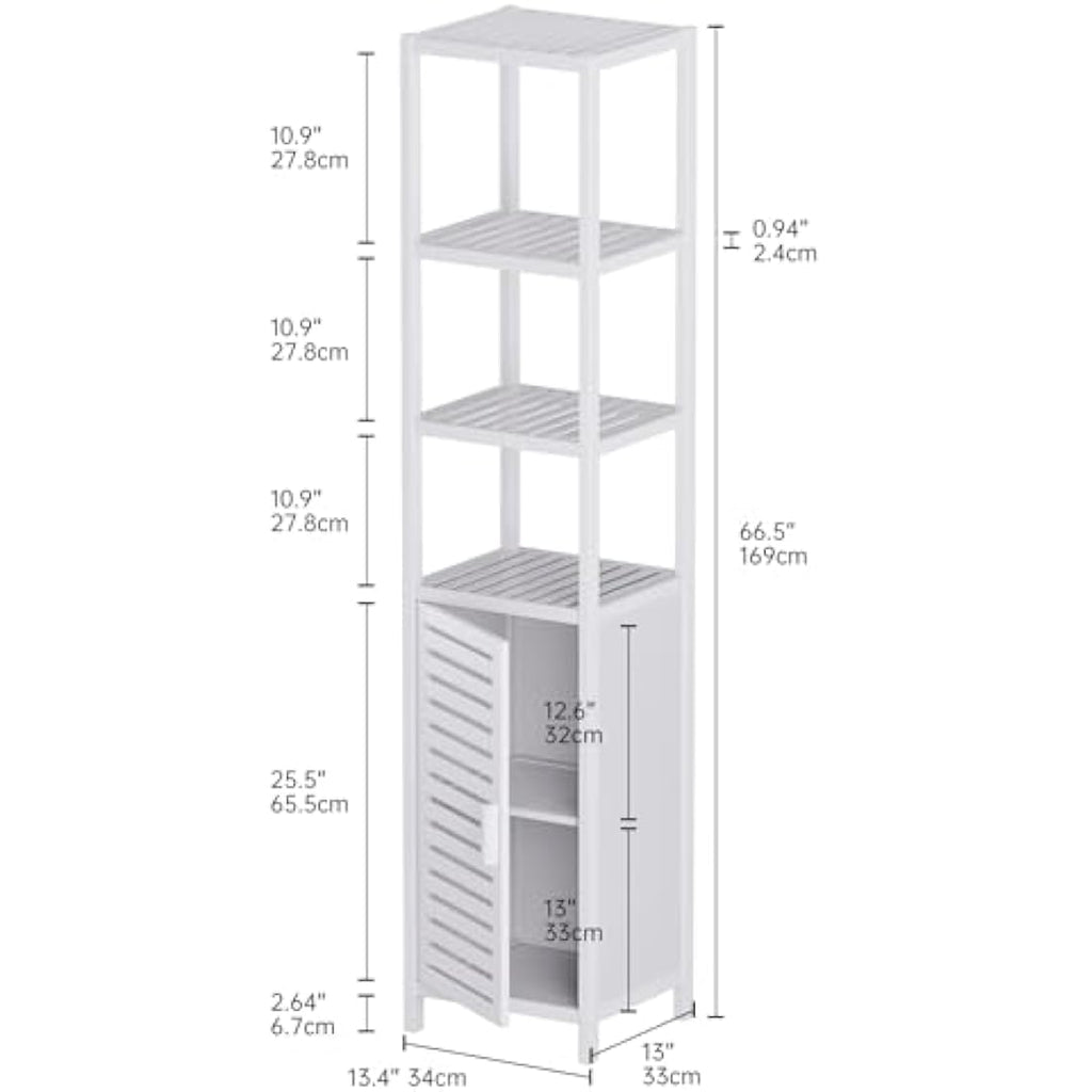 HITNET Bamboo Tall Bathroom Storage Cabinet | 6-Tier Linen Tower, White