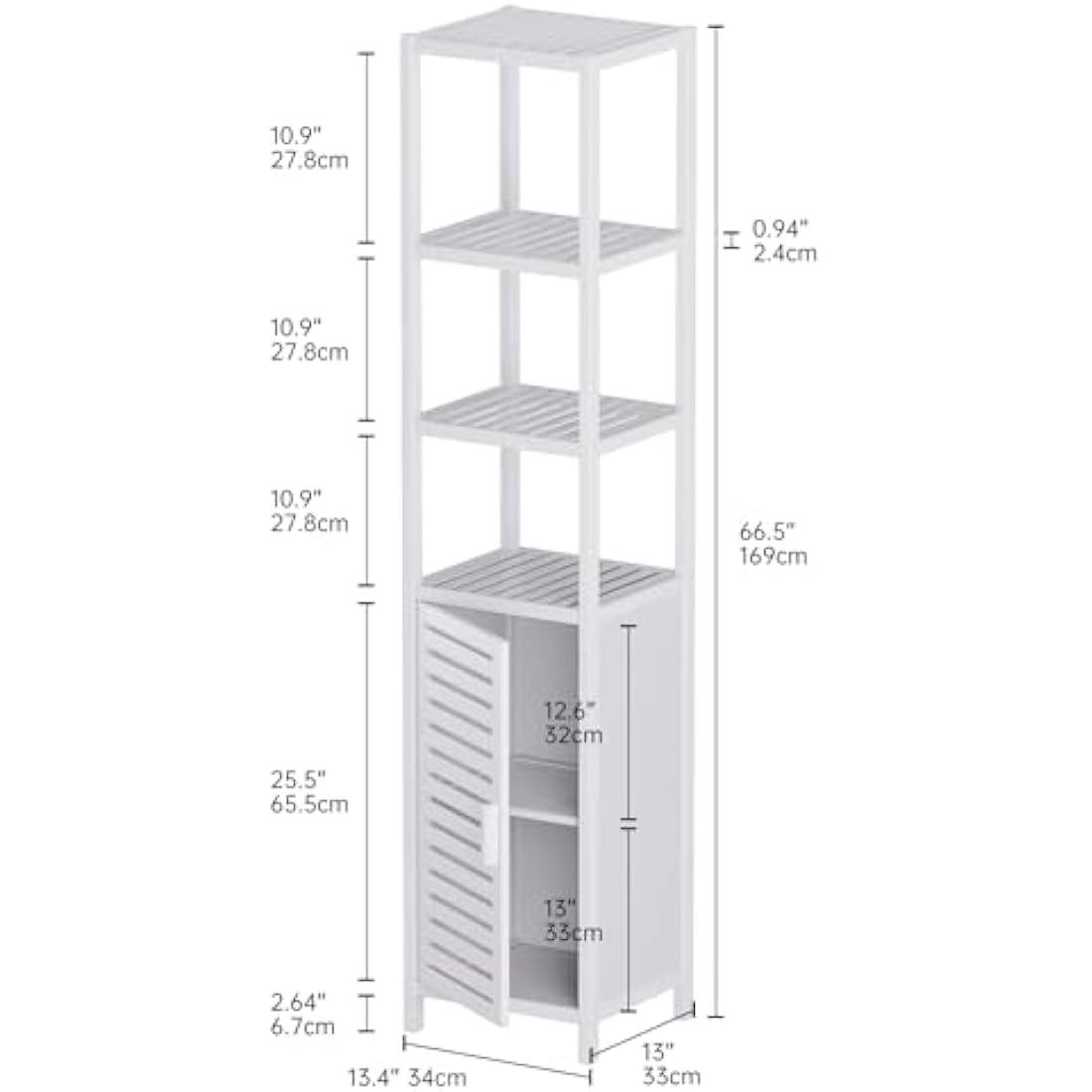 HITNET Bamboo Tall Bathroom Storage Cabinet | 6-Tier Linen Tower, White