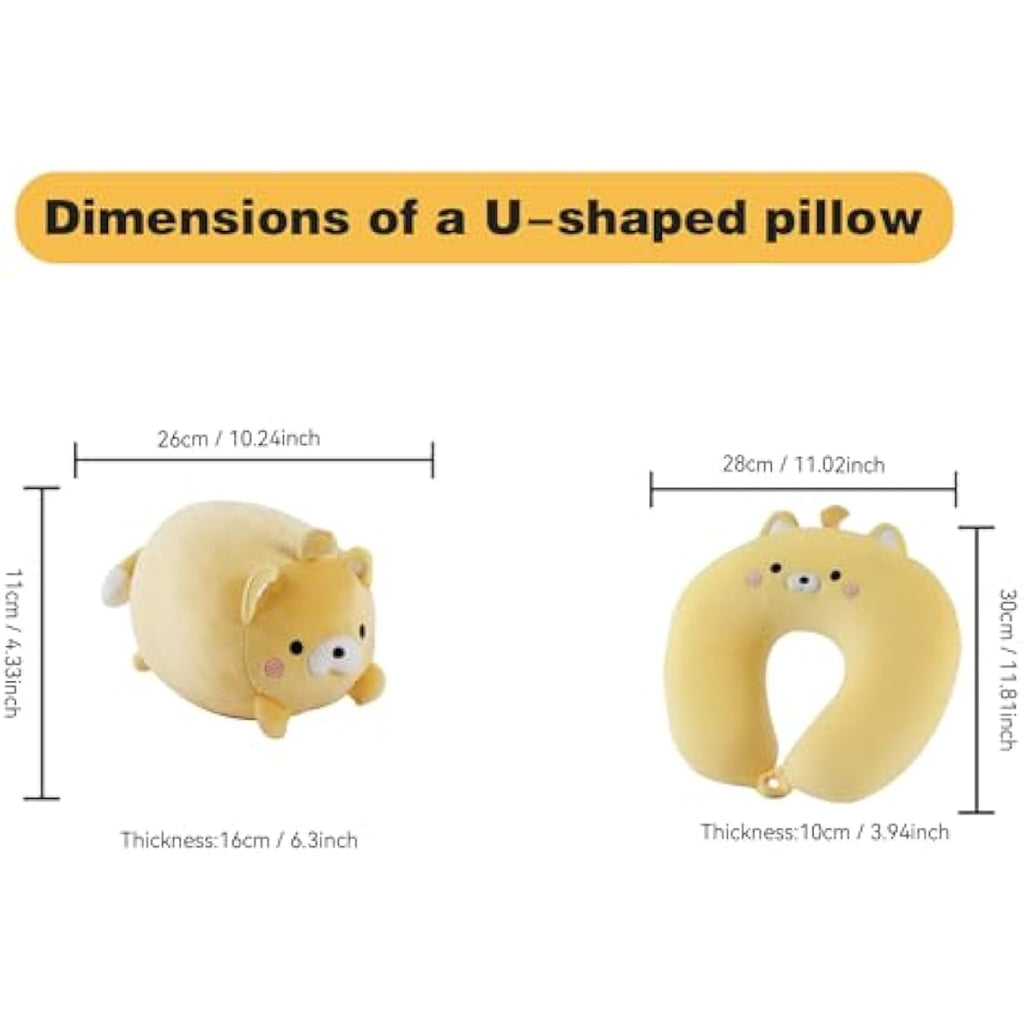 JOYRAVO Kids 2-in-1 Travel Pillow | Soft Plush Yellow Bear Neck Support