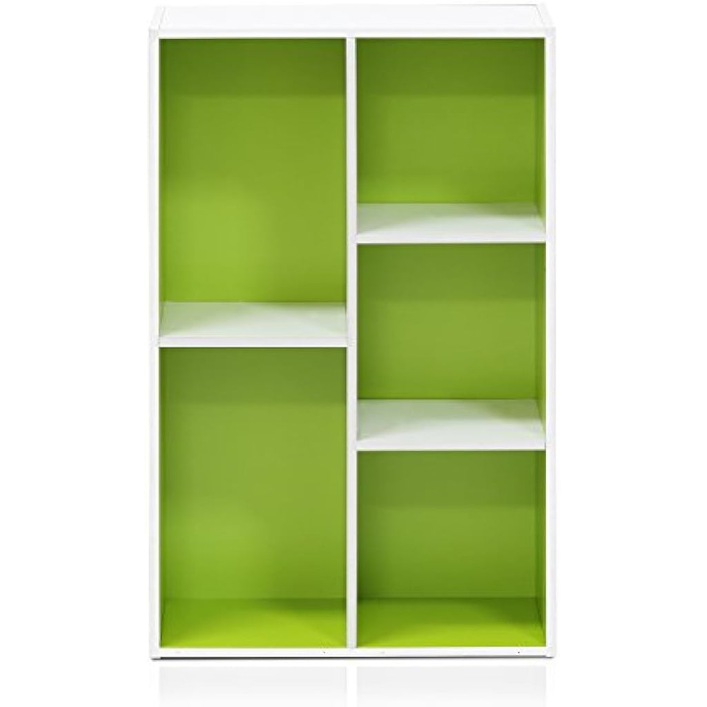 Furinno Luder 5-Cube Open Shelf - White/Green Engineered Wood Bookcase