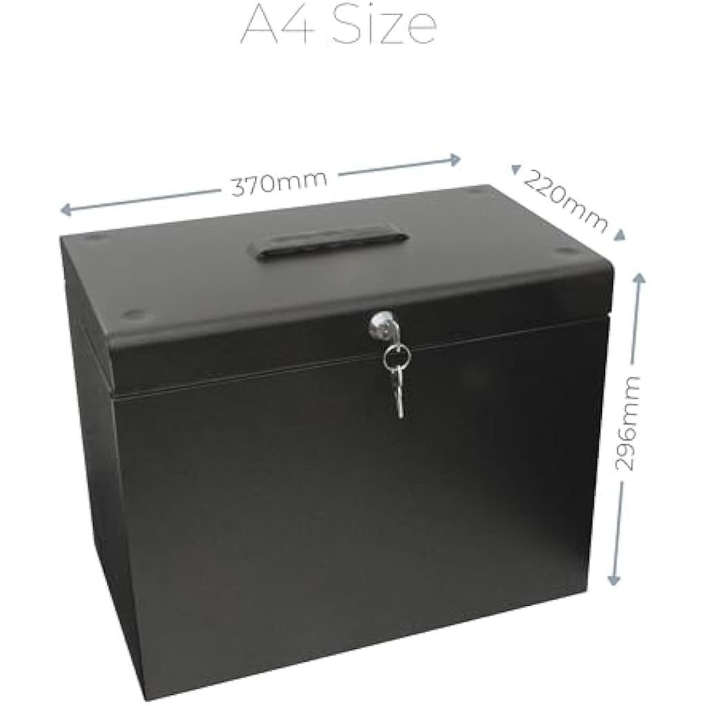 Cathedral A4 Steel File Box with 5 Suspension Files & Lock – Black