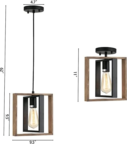 Industrial Farmhouse Pendant Light | Wood & Metal Kitchen Lamp
